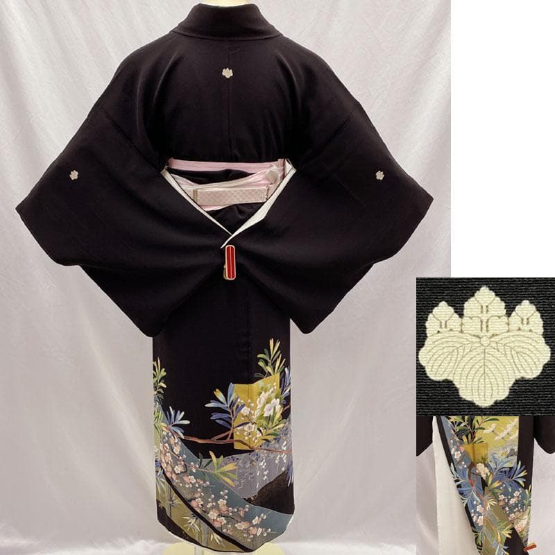 603mo15◎作家物 黒留袖 金彩 竹梅椿鶴 五つ紋 比翼付き◎ - メルカリ