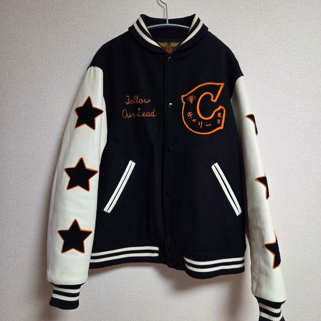 【美品】calee 牛革 ウールスタジャン 黒 ウールジャケット ジャンパー CALEE（キャリー）の「CALEE/キャリー WOOL MELTON STADIUM JUMPER