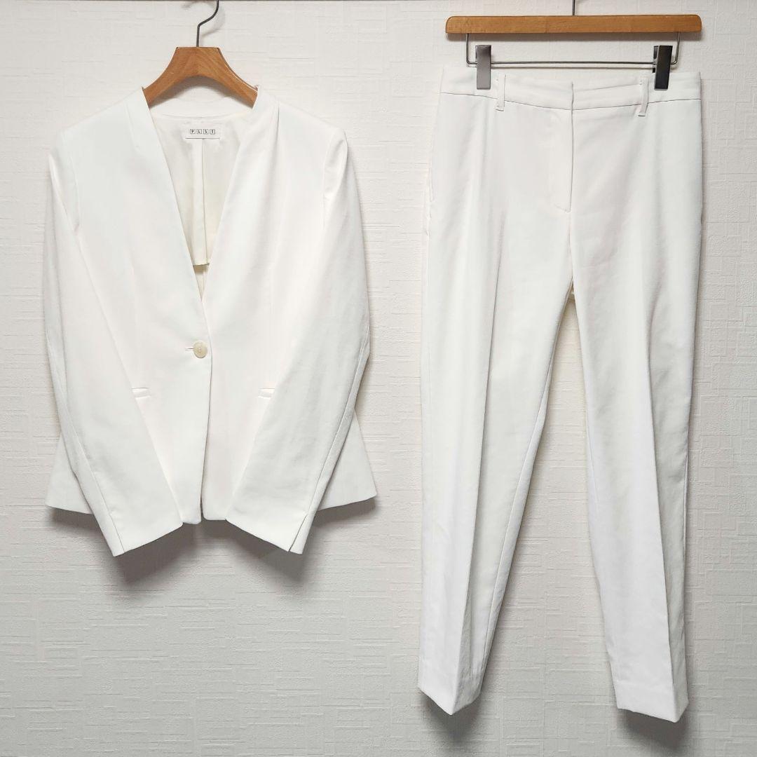 プラステ　レディース　スーツ　セットアップ　ホワイト　ノーカラー　テーパード Amazon | [ROBEDECORA] レディース パンツスーツ セットアップ ノー