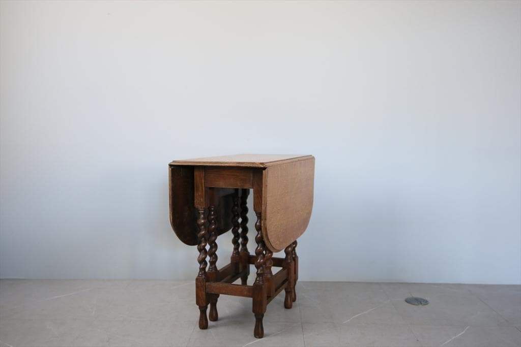 英国アンティーク木製ゲートレッグテーブル/ダイニング机バタフライ(92