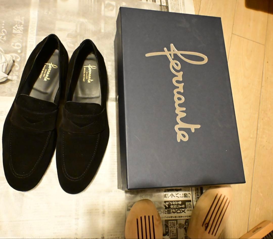 フェランテ　ISEO 7 1/2 黒　スェード FERRANTE - 【ISEO/ラバーソール】スエード コインローファー