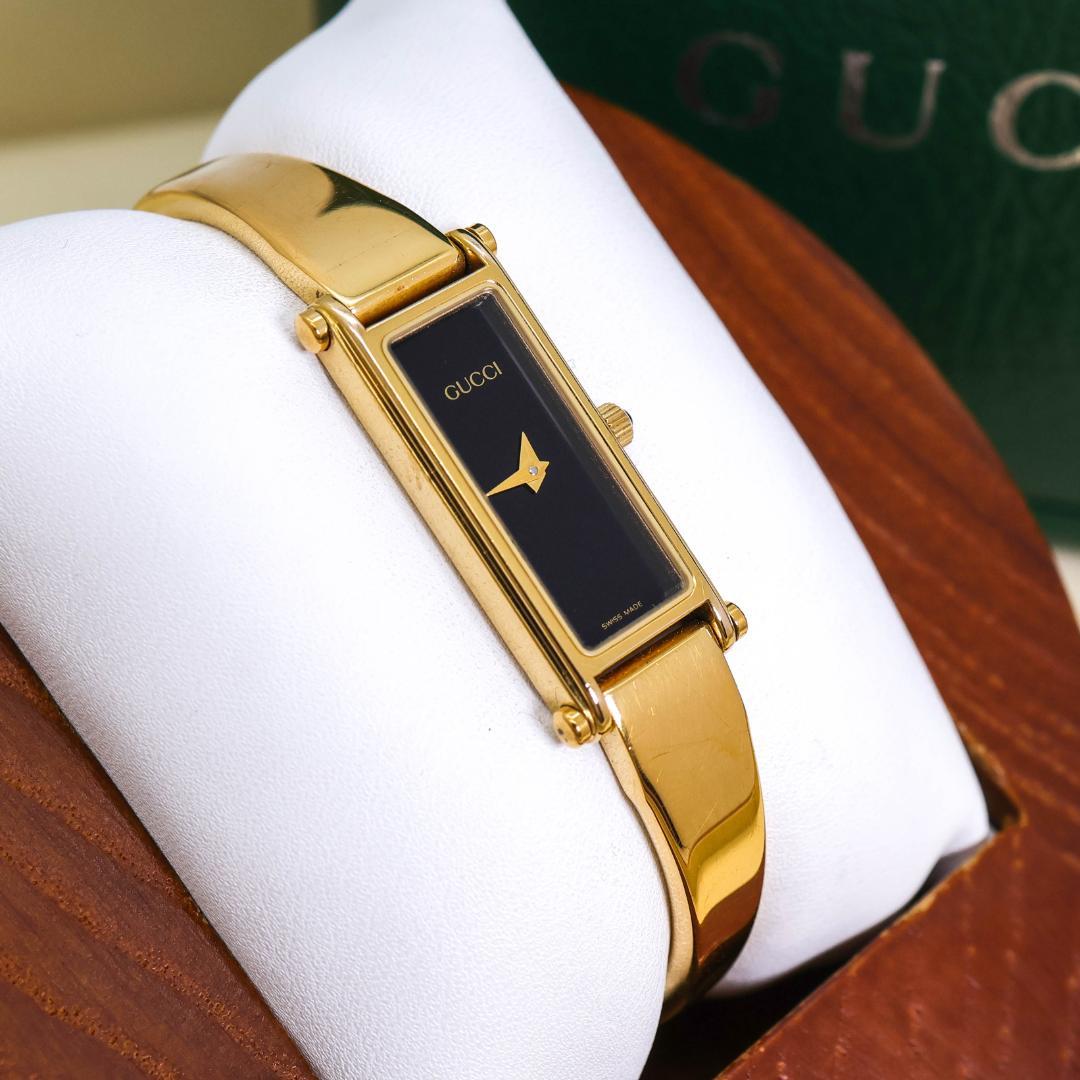 稼働 GUCCI 腕時計 1500L バングル レディース ブラック 2437