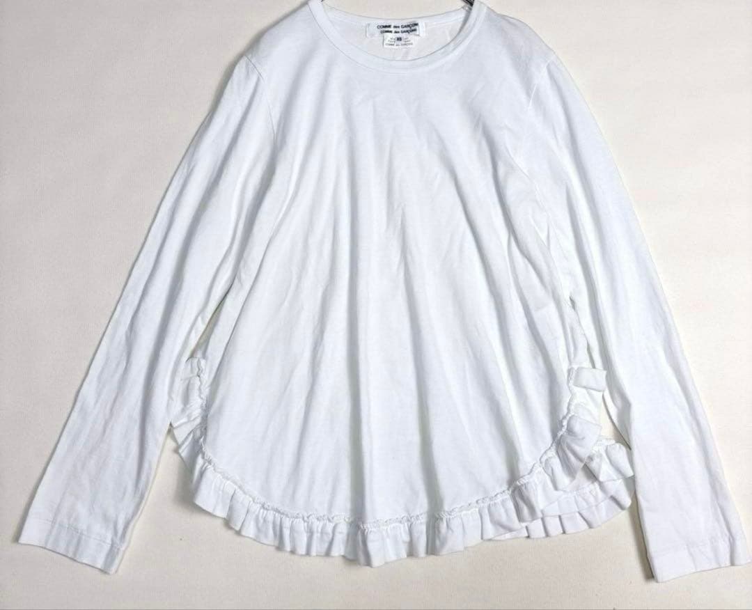 コムデギャルソン ホワイト フリル付き長袖トップス COMME des GARCONS コムコム コムデギャルソンCOMME フリルフロント