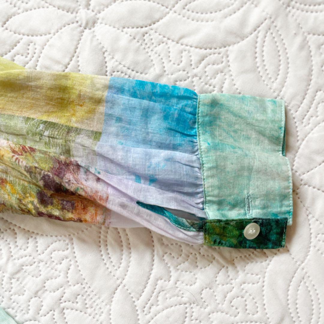 現行 レリアン ブラウス 11号 シアー素材 バンドカラー パッチワーク風