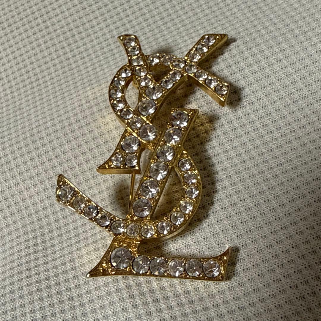 YSL ブローチ ラインストーン イブサンローラン Yves Saint Laurent - 確実正規品 イヴサンローラン ブローチ ライン
