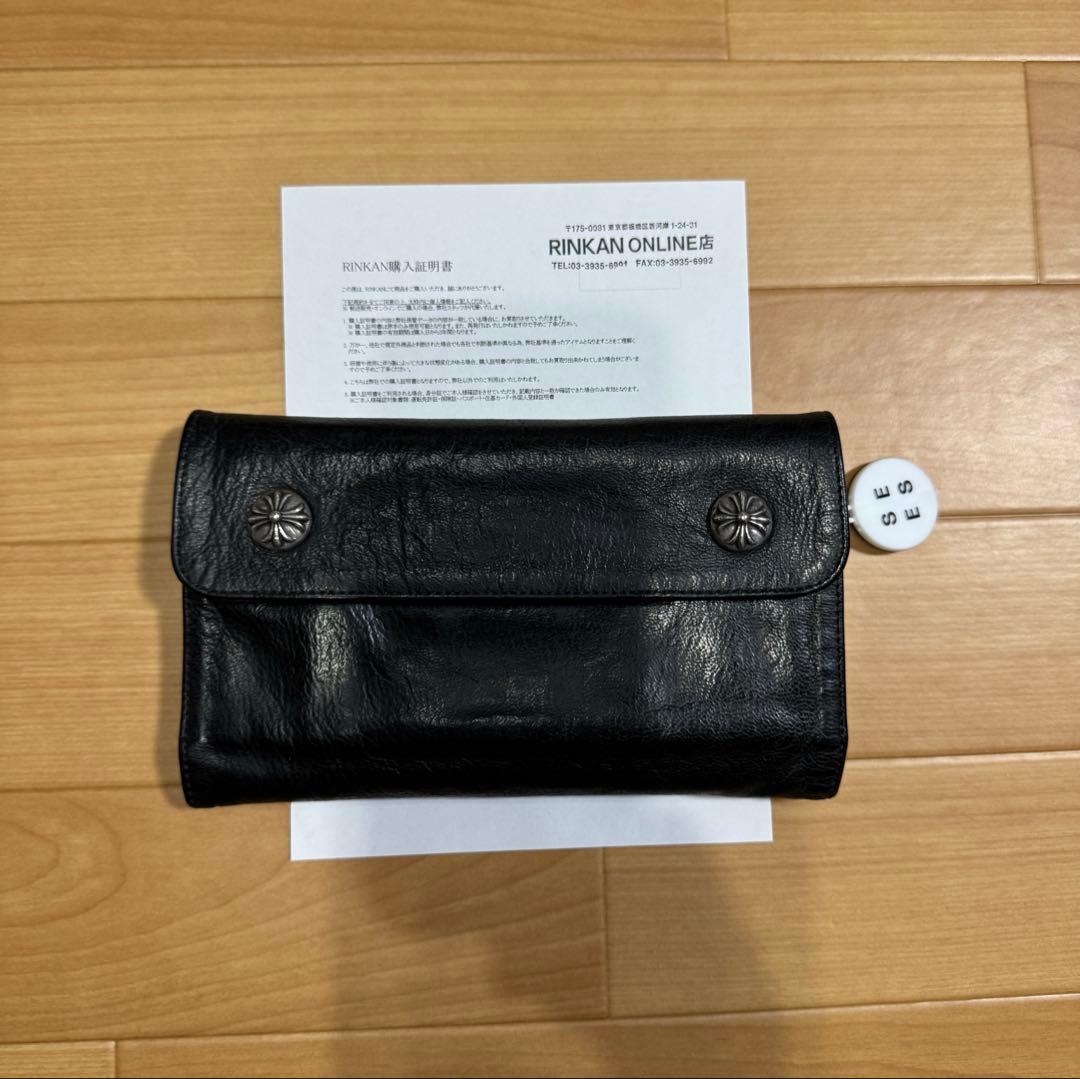 CHROME HEARTSクロムハーツウェーブクロスボタン WAVE ウォレット クロムハーツウェーブウォレットクロスボタンマルチクロスヘビーレザー