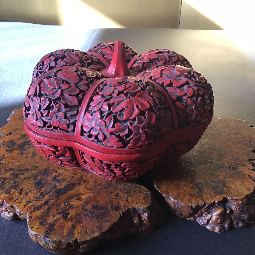 ￼堆朱　南瓜形　蓋物 村上木彫堆朱 ぐい呑み ボタン唐草 | kendenten けんでんてん