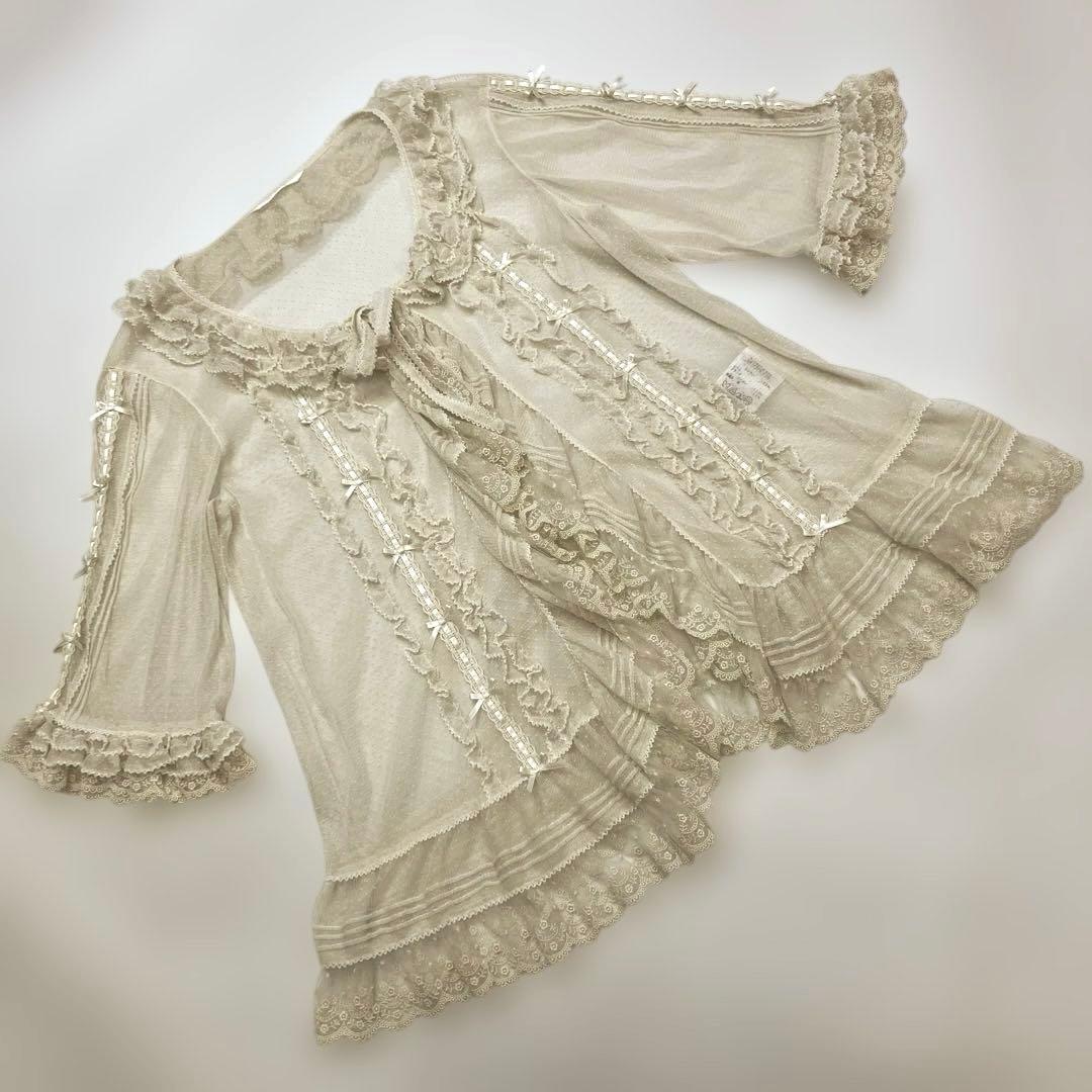 【試着のみ】ピンクハウス 生成 ドットチュールオーバーブラウス PINK HOUSE（ピンクハウス） ドットチュールオーバーブラウス