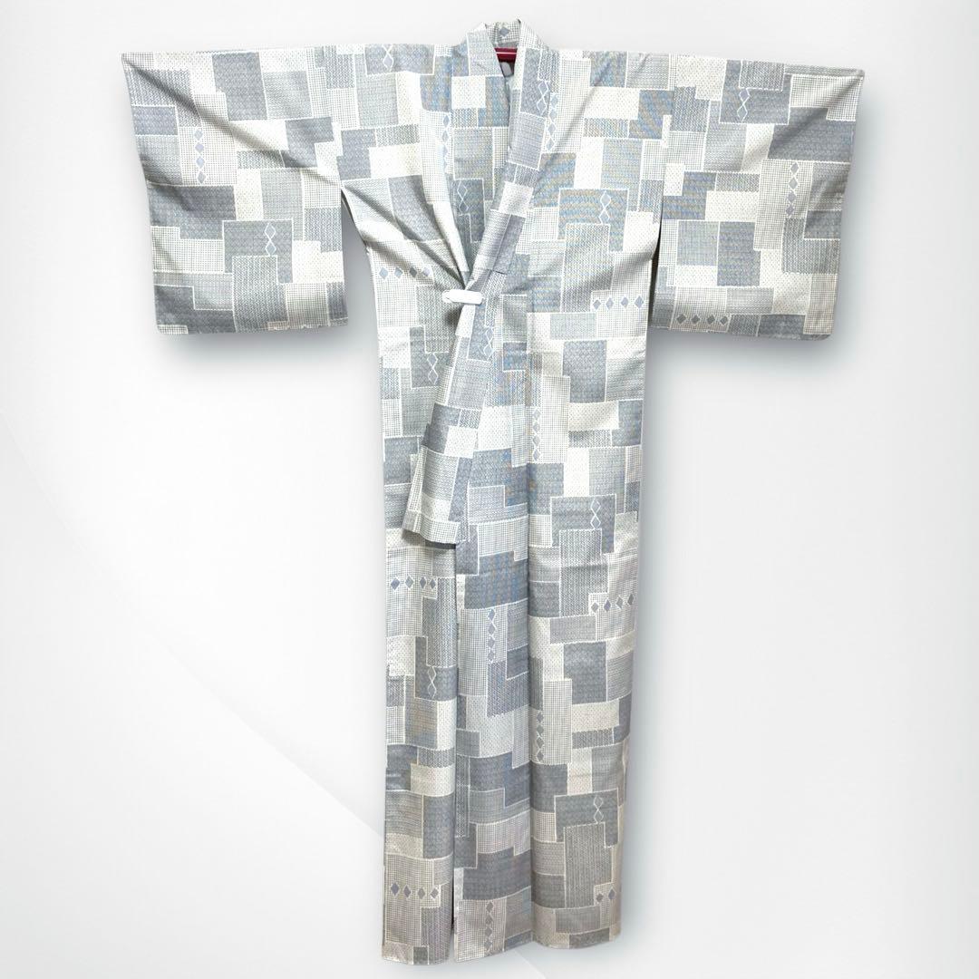 未使用美品✨】東レシルック さんび 洗える着物 小紋 胡粉色 白系 紬調