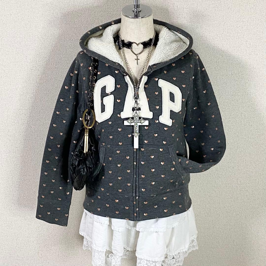 y2k GAP パーカー 平成ギャル ハート柄 ラメ 裏ボア ウィッシュコア