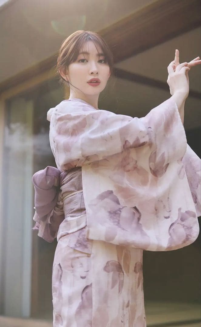 herlipto 花柄浴衣　帯セット 選べるアソート花柄 浴衣 5点セット【浴衣＋兵児帯＋飾り帯+帯留め+