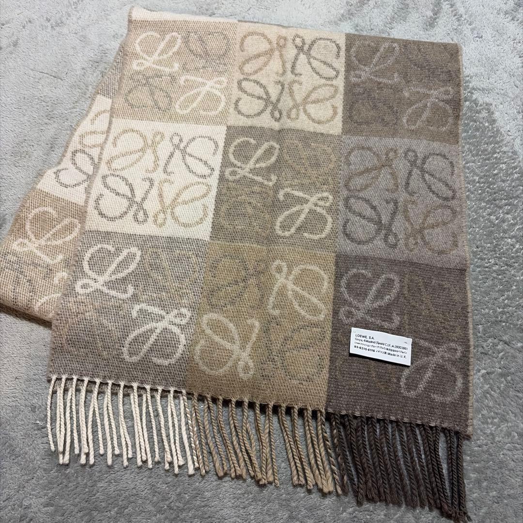 美品 LOEWE ロエベ アナグラム ブロック マフラー カシミヤ ウール LOEWE (ロエベ) ウール＆カシミヤ アナグラム チェッカーボード