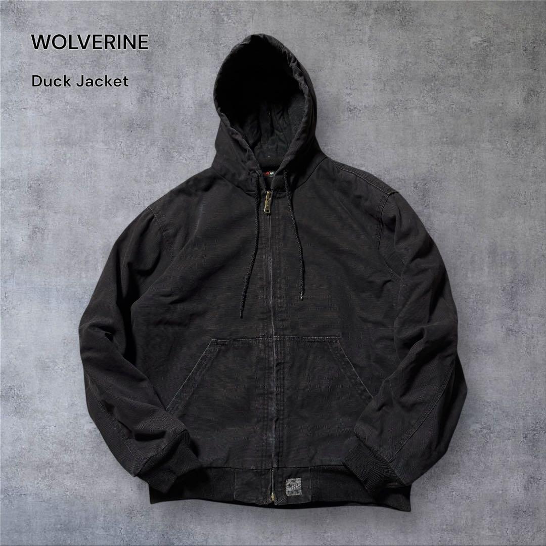 2301 古着WOLVERINEダック地アクティブジャケットソリッド墨黒アメカジ WOLVERINE ダックアクティブジャケット ブラック SIZE M 【1210A03