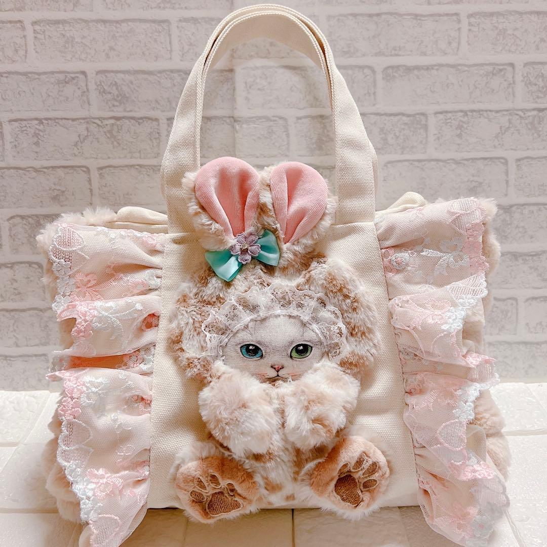 コヤンイサムチョン ヒョウ柄 猫 フリルトートバッグ レース コヤンイサムチョン￼ハンドメイドリメイク ヒョウ柄バッグ - メルカリ