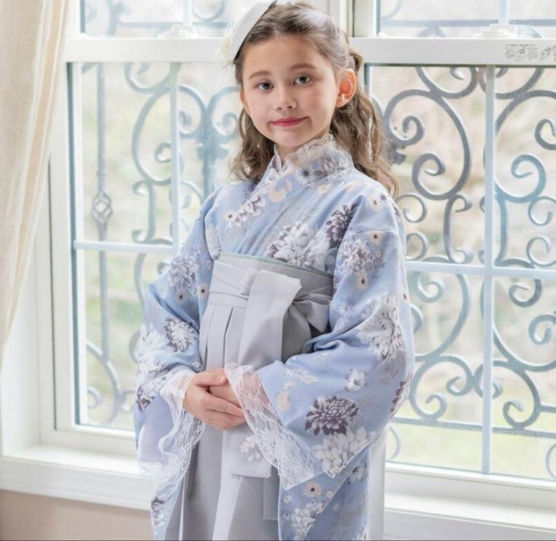 キャサリンコテージ キッズ ダリアエクア×灰色袴セット 卒業式袴 花柄刺繍チュールレース袴セット 和装 おしゃれ 女の子 卒園