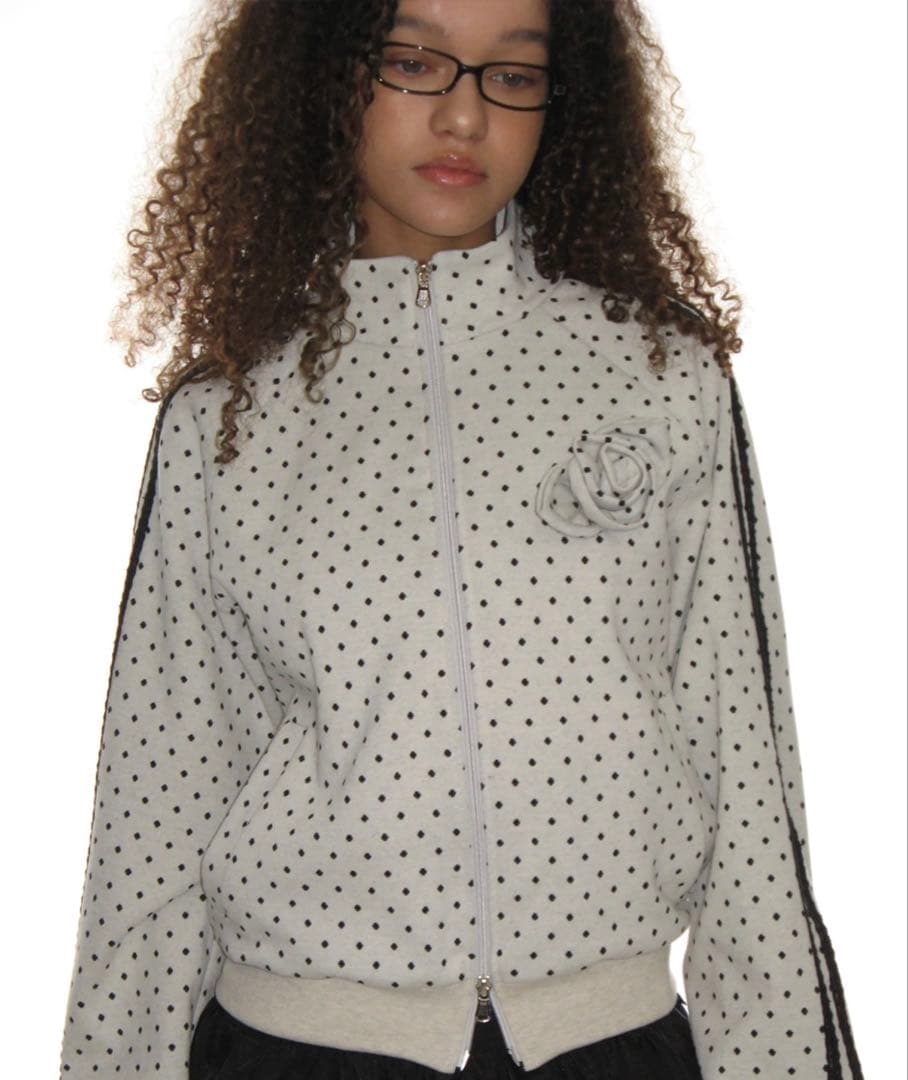 crank(クランク)ローズドットトラックジャケット_オートミール CRANK】ROSE DOT TRACK JACKET / 【クランク】ローズドットダブル