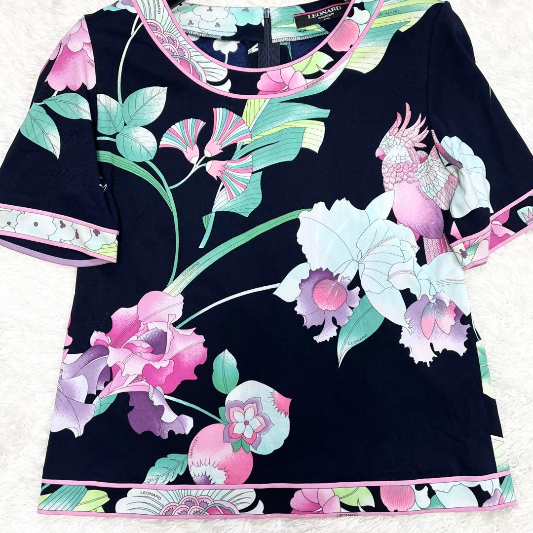 美品✨】レオナール トップス 半袖 花柄 ボタニカル カンカン トリム M