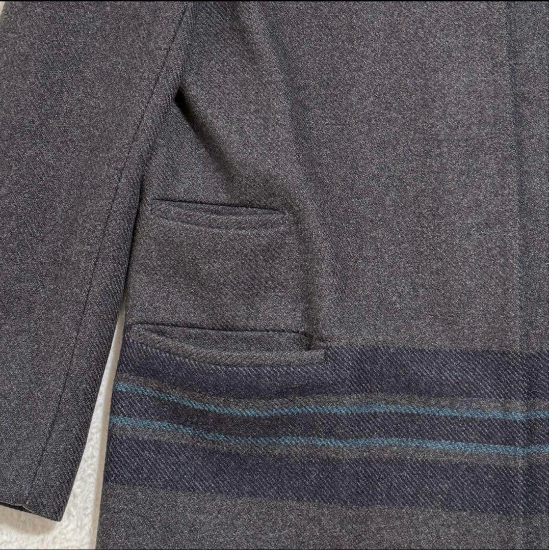 マックスマーラ ロングコート ハイネック ウール ボーダー柄 グレー 38