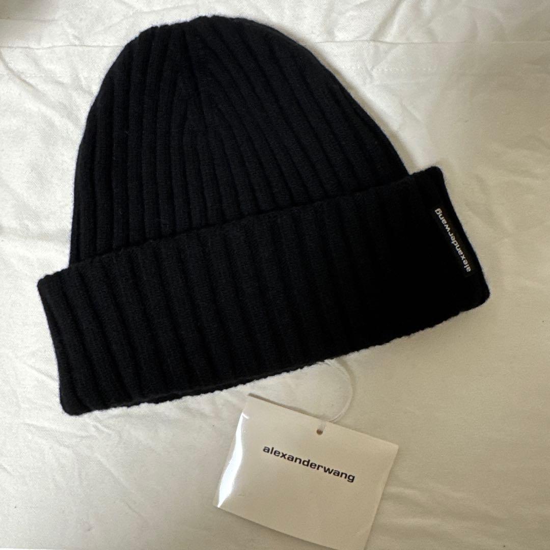 ALEXANDER WANG アレキサンダーワン ビーニー ニット帽 黒 アレキサンダーワン☆crystal hotfix logo beanie☆ (Alexander Wang