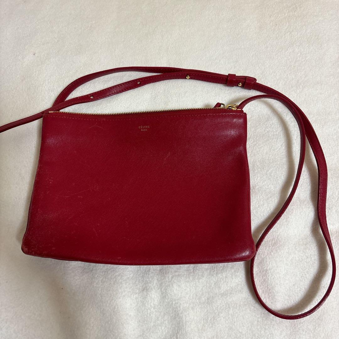 CELINE セリーヌ トリオ ラージ 赤 ショルダーバッグ 難あり TRIO（CELINE） CELINE / セリーヌ トリオ ラージ 斜め掛け ショルダー