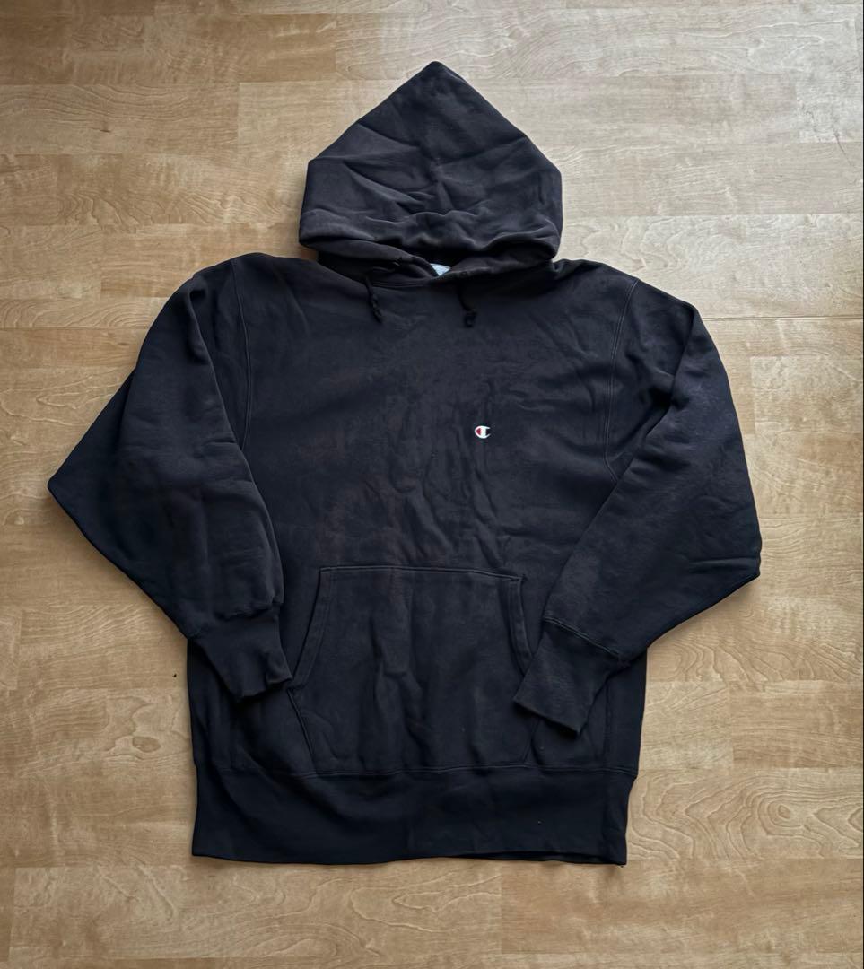 け*る様 90s usa製　ブラック　リバースウィーブ　目あり　ボロ　フェード 90s USA製 Championチャンピオン ワンポイント リバースウィーブ