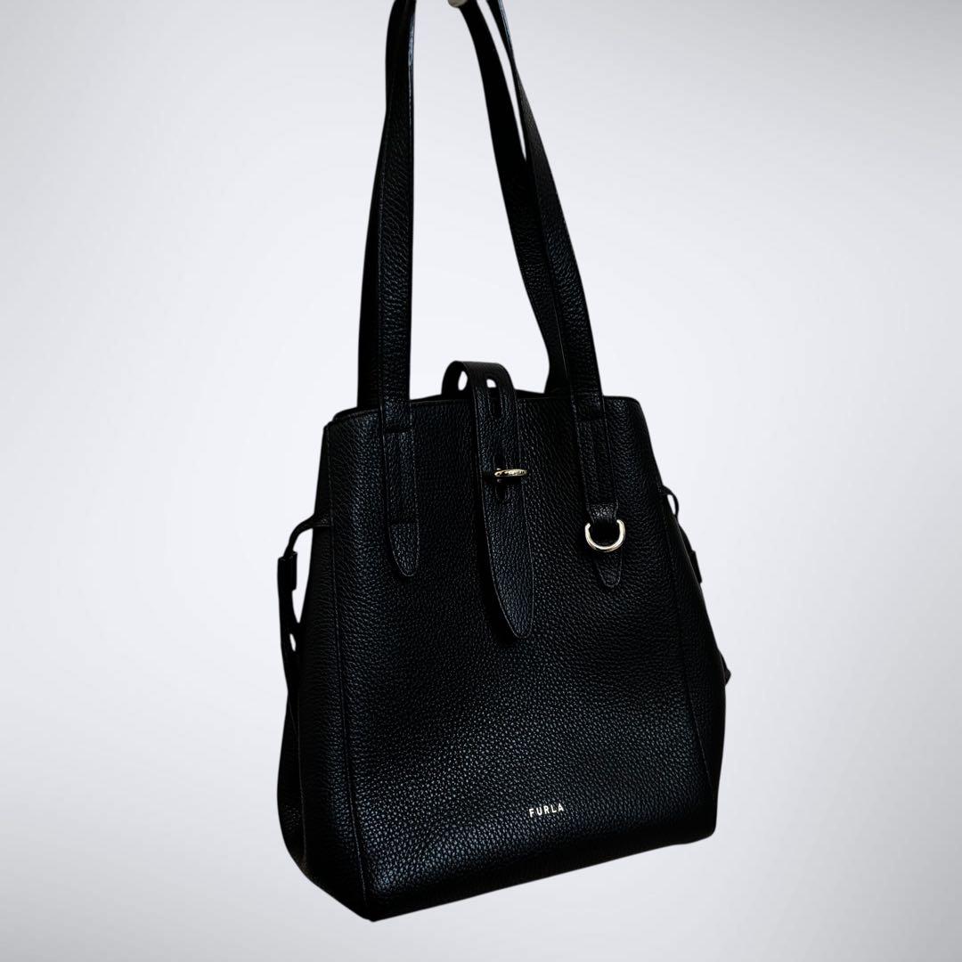 極美品 FURLA フルラ ネット トートバッグ ブラック 黒 近年モデル