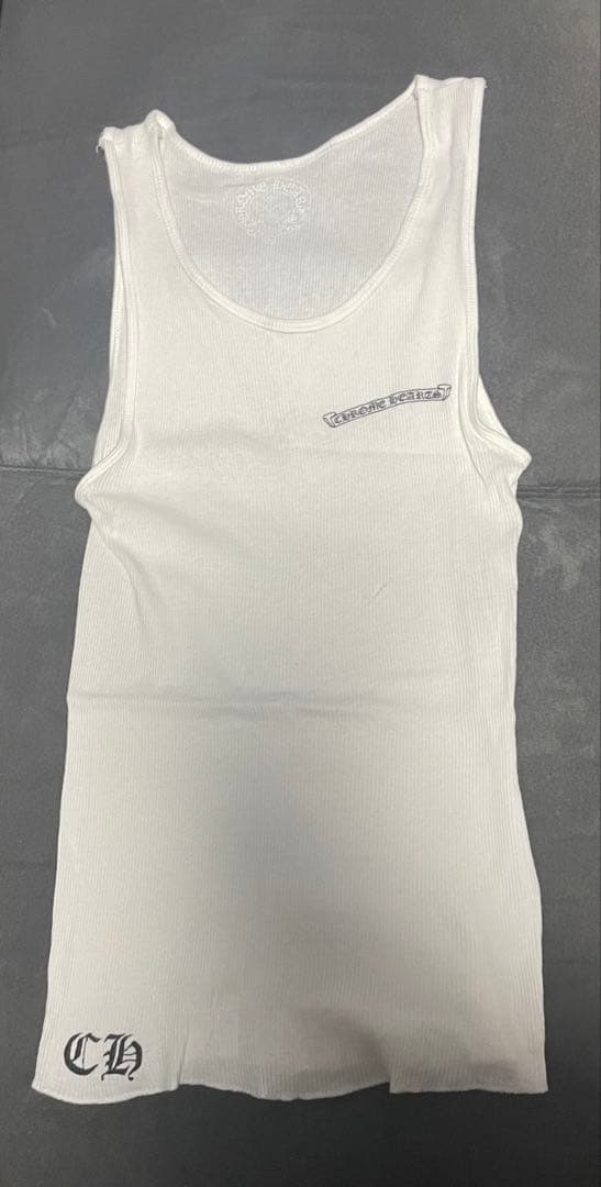 クロムハーツ　ホワイト タンクトップ Chrome Hearts chromehearts】クロムハーツタンクトップ ネックロゴ＆スクロール
