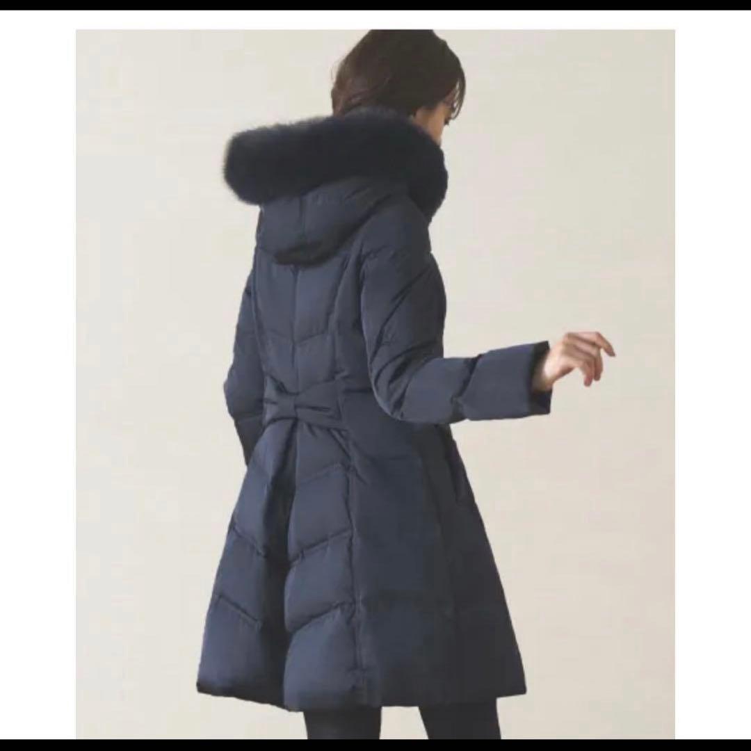 ルイルエブティック フォックスファー バックリボンダウンコート ネイビー L RUIRUE BOUTIQUE リュクシーフォックスファー付きダウンコート(バイ