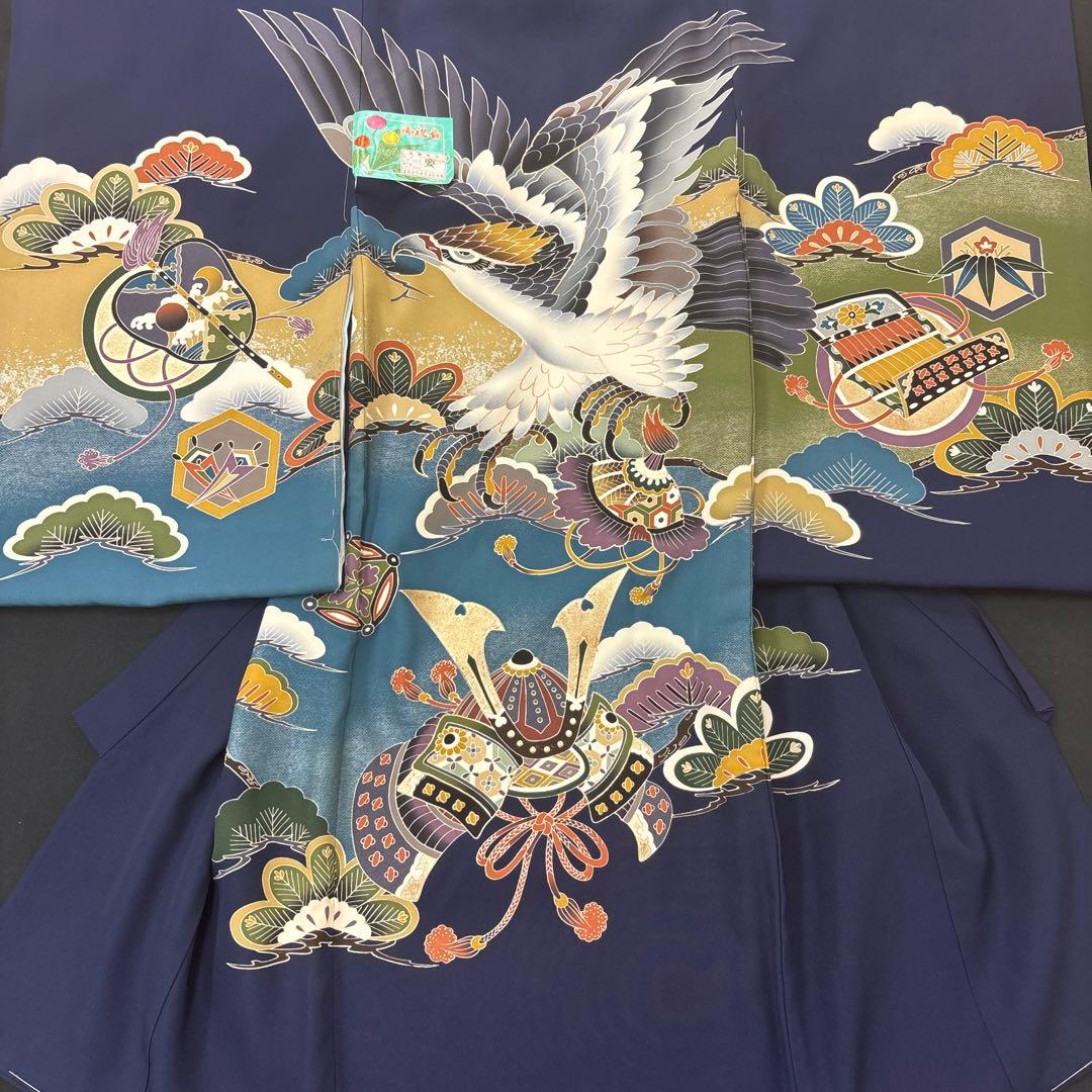 新品「最高級品」男子正絹産着祝着京友禅大鷹多色手描き染、特選豪華金銀彩大将兜文 8-7-01336a.jpg
