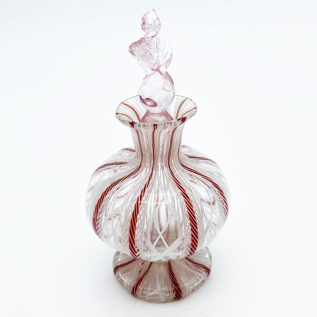 ヴェネチアガラス ムラノ イタリア 香水瓶 フィリグラーナ ロゼ レース模様 最高級品 ITALY Linea Valentina ムラノガラス 香水瓶 2個セット