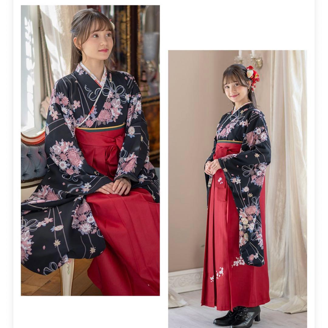 キャサリンコテージ 袴セット 150cm 黒着物 ×えんじ袴 Catherine Cottage（キャサリンコテージ） 目玉セール｜着付け簡単袴