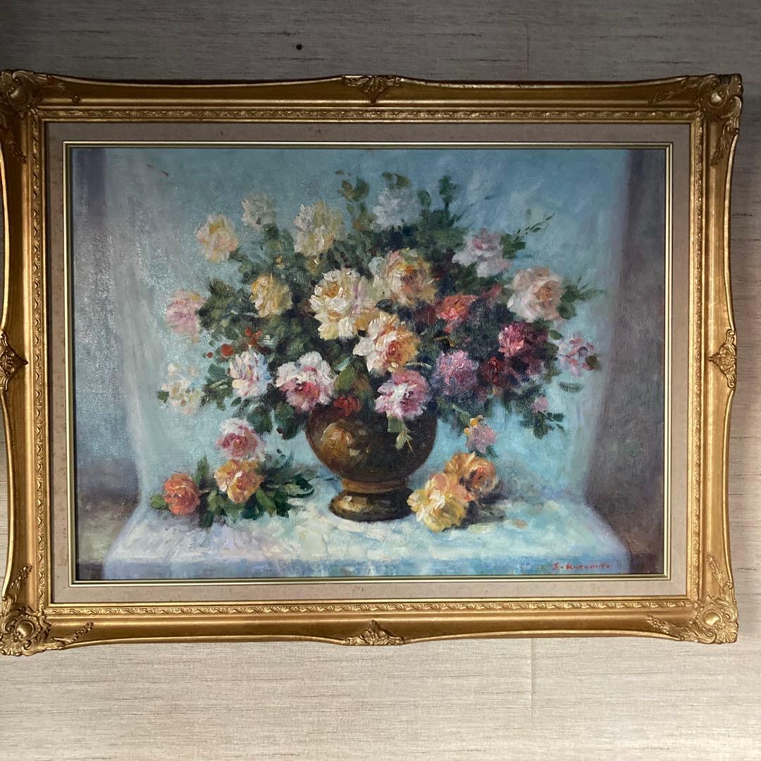 S,Kuramoto 「花瓶の薔薇」油彩画67.5×87絵￼53×73cm20P 田村 一 「 スペイン壷と赤い薔薇 」 油絵 ・ 油彩画 F6 ( 6号 ) 絵画