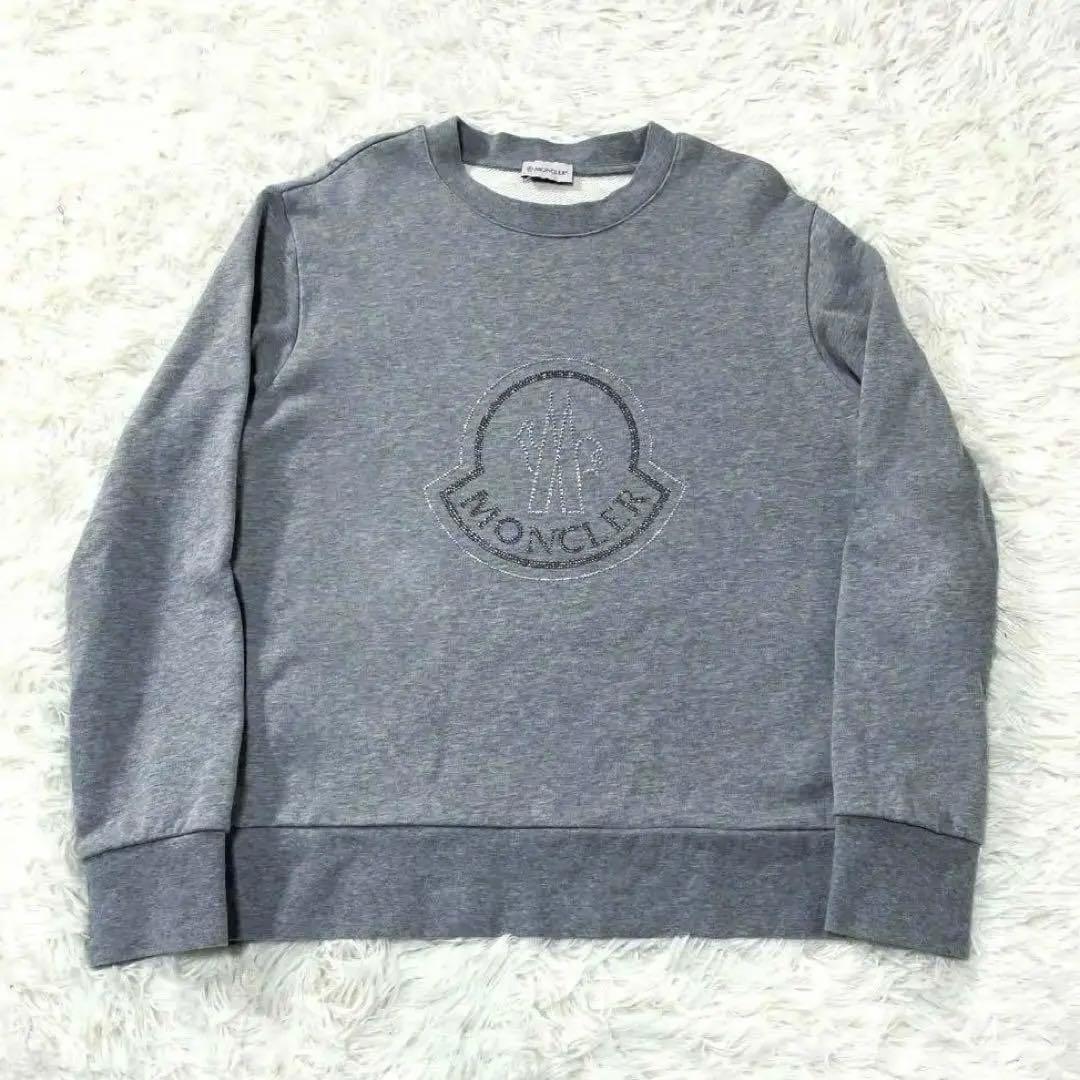 MONCLER モンクレール ロゴ トレーナー S ラインストーン グレー モンクレール MONCLER 刺繍ロゴ スウェットシャツ プルオーバー