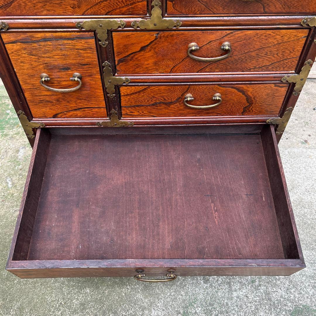 李朝家具 アンティーク 真鍮金具 脚付 キャビネット 薬箪笥 古民具