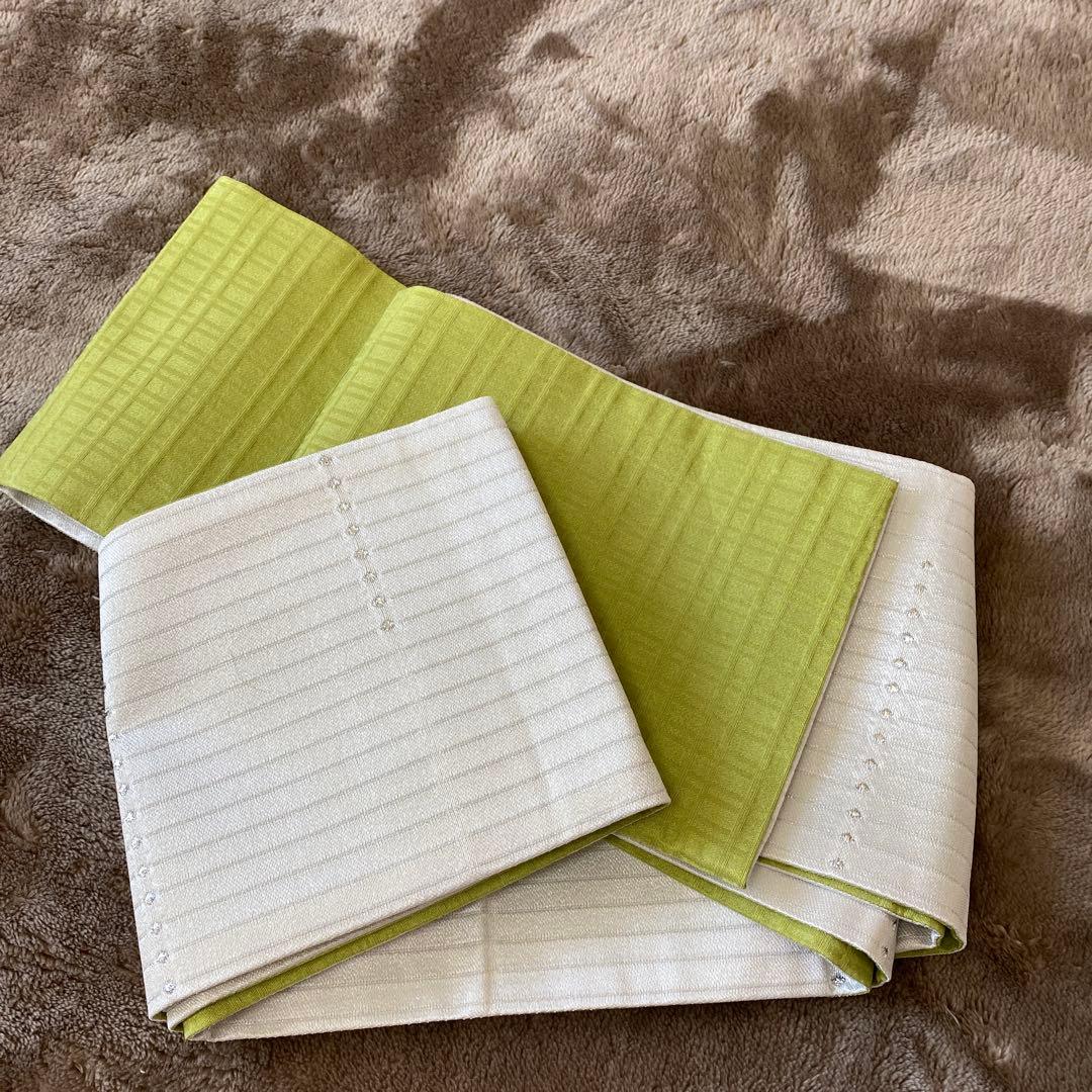 リバーシブル半幅帯 緑と白のストライプ 半幅帯 リバーシブル ストライプ 全5色 浴衣 小紋 着物 袴 半巾帯 細帯