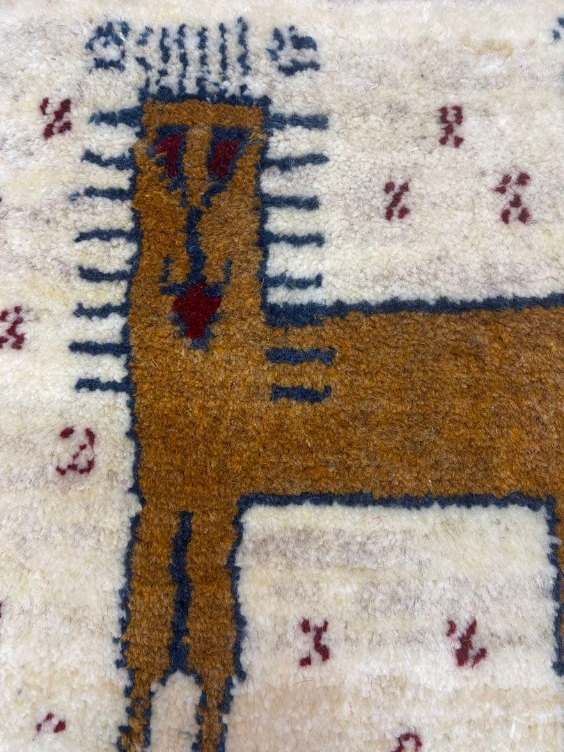 ギャッベ　ライオン　椅子用マット　座布団　40x40 ペルシャ　本物　手織り サヤンサヤン ギャッベ ギャベ 座布団 ペルシャ イラン 約 40x40cm