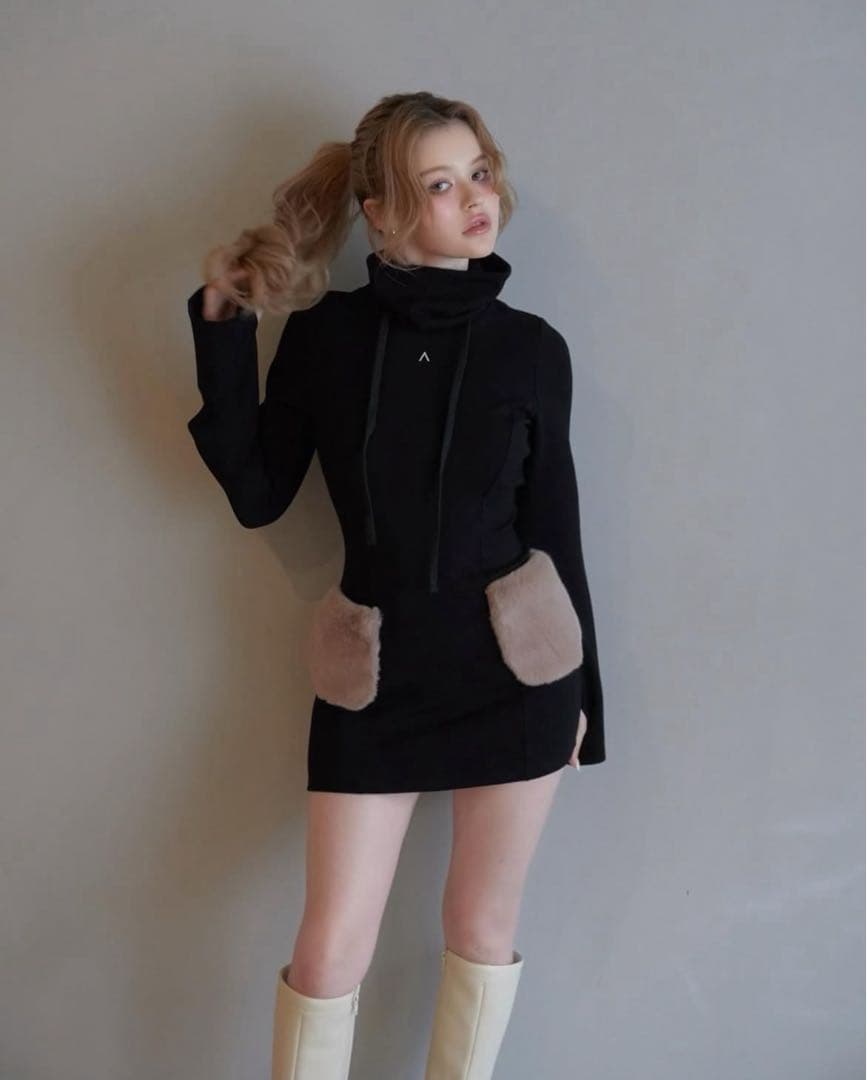 ワンピース andmary Fur pocket mini dress ANDMARY】Fur pocket mini dress