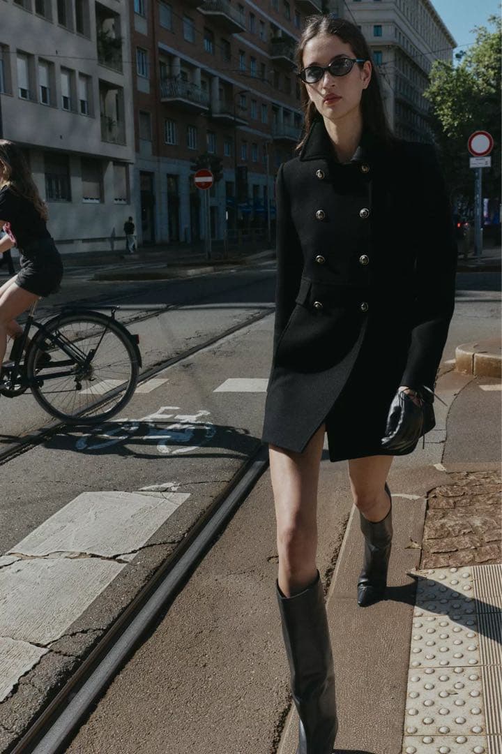 ZARA タグ付き XS ウール混紡ショート丈ダブルブレストコート