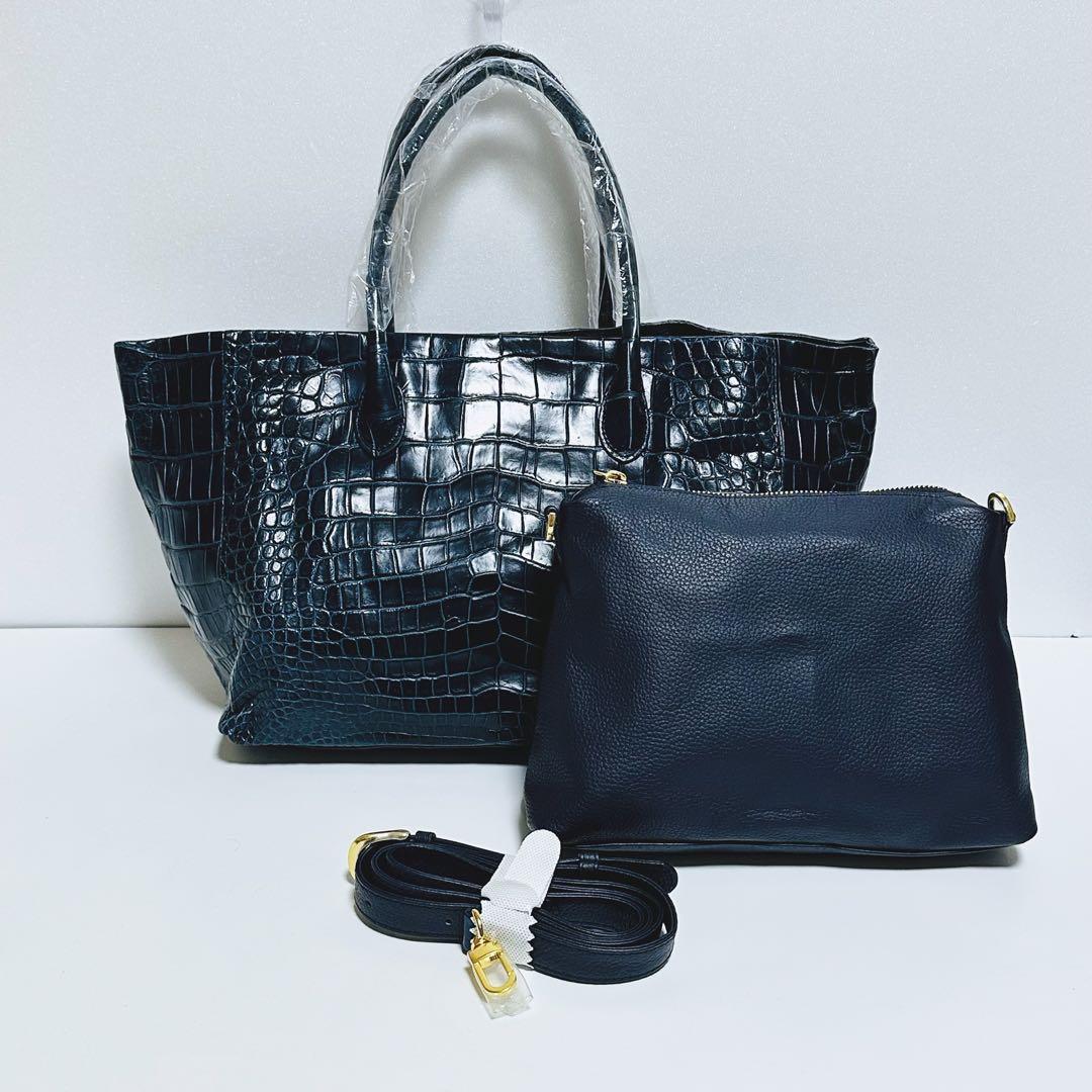 【新品未使用】Alumuco クロコダイル　トートバッグ クロコダイル トートバッグ ヌバック仕上げ メンズ レディース 本革 黒