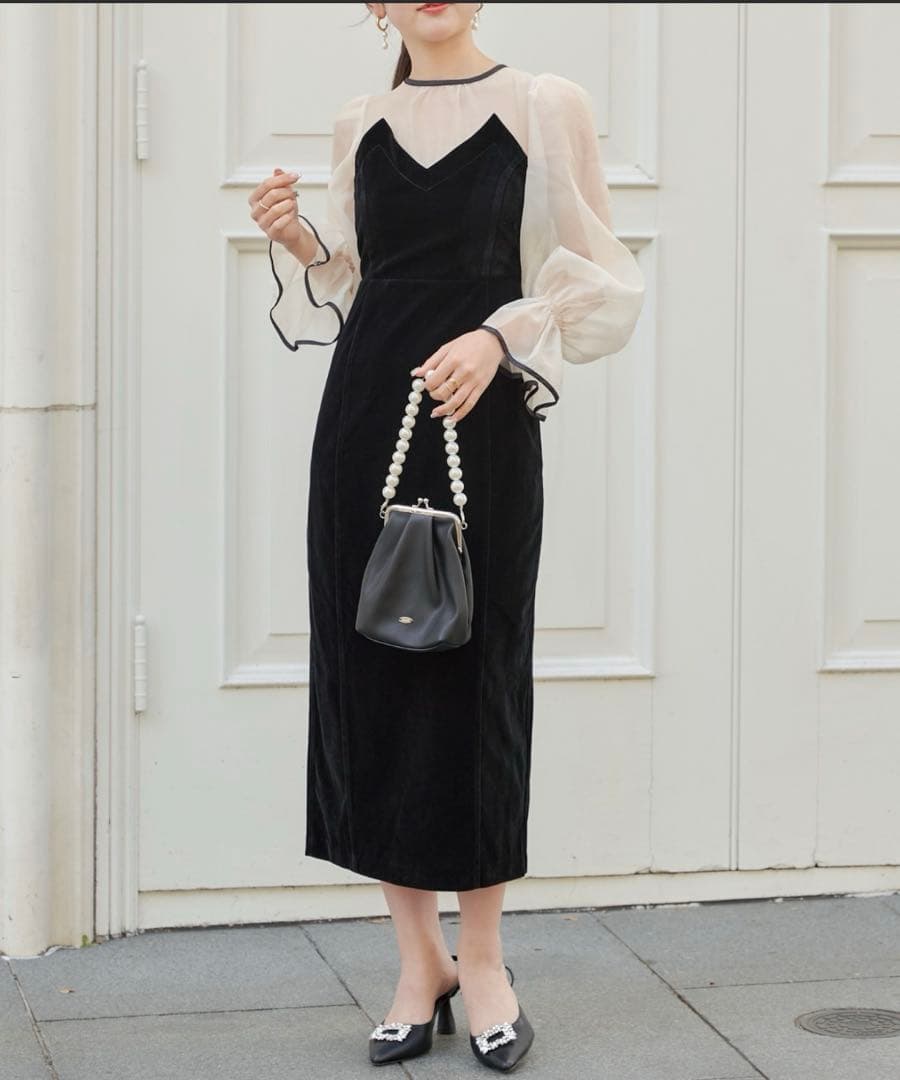 黒ベロアドレス　パーティードレス　オケージョンドレス　結婚式 ニアナ niana ドレープベロアドレス パーティードレス オケージョン