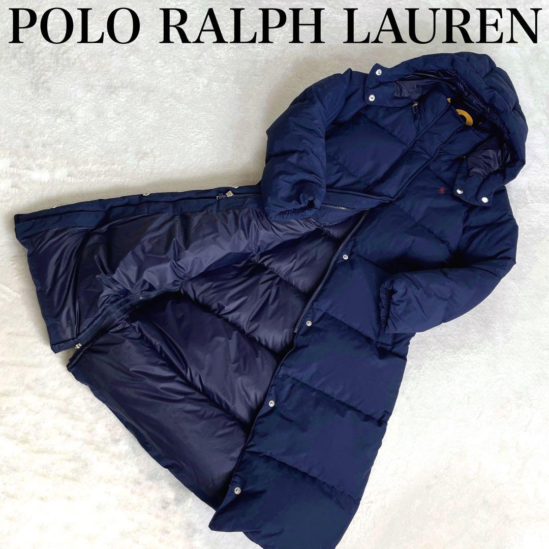 ポロラルフローレン】L/ロングダウンコート/フード/ネイビー/現行Qタグ