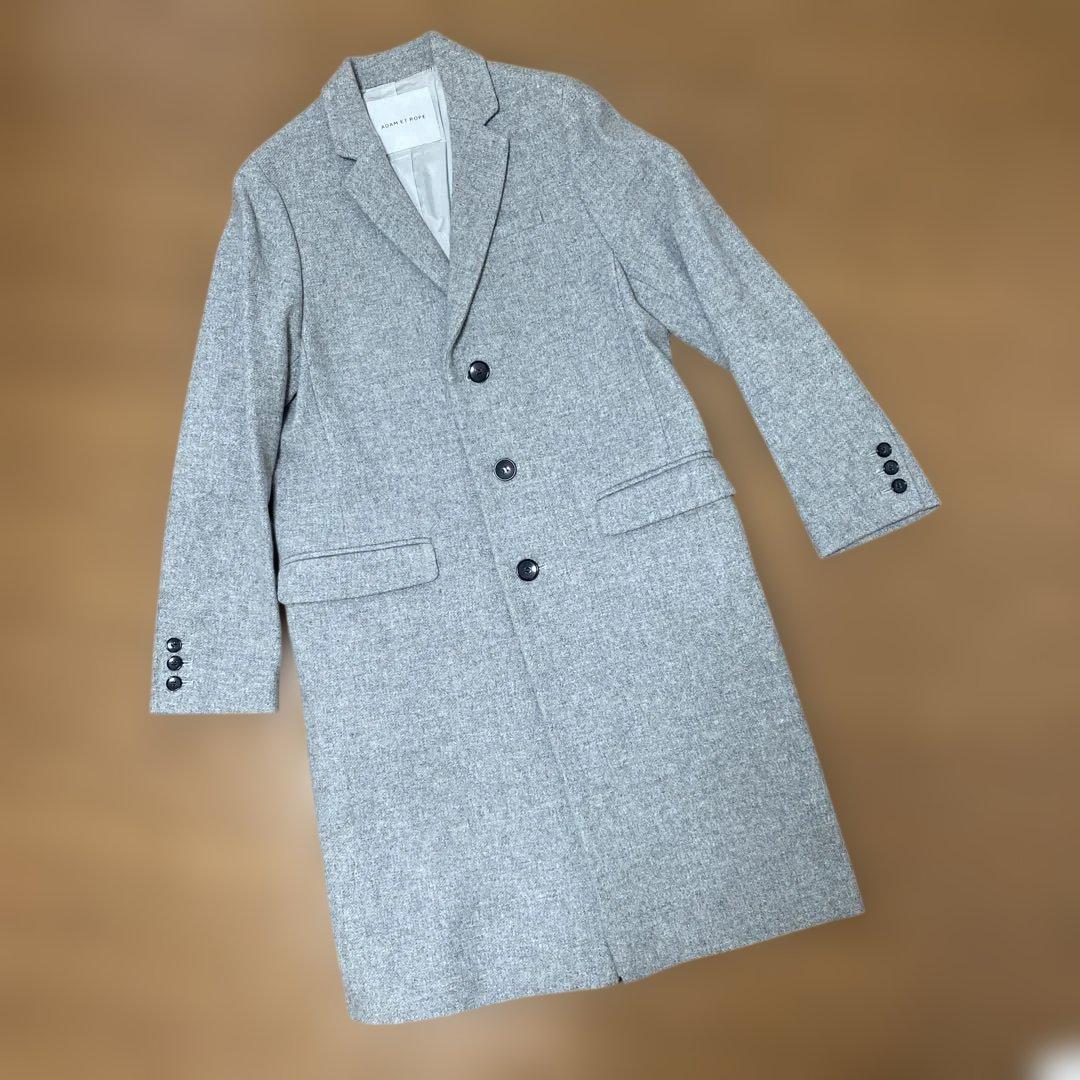 【新品】ADAM ET ROPE ウール100%チェスターコート グレー 36 ADAM ET ROPE'（アダムエロペ） ステンカラーコート コート ウール