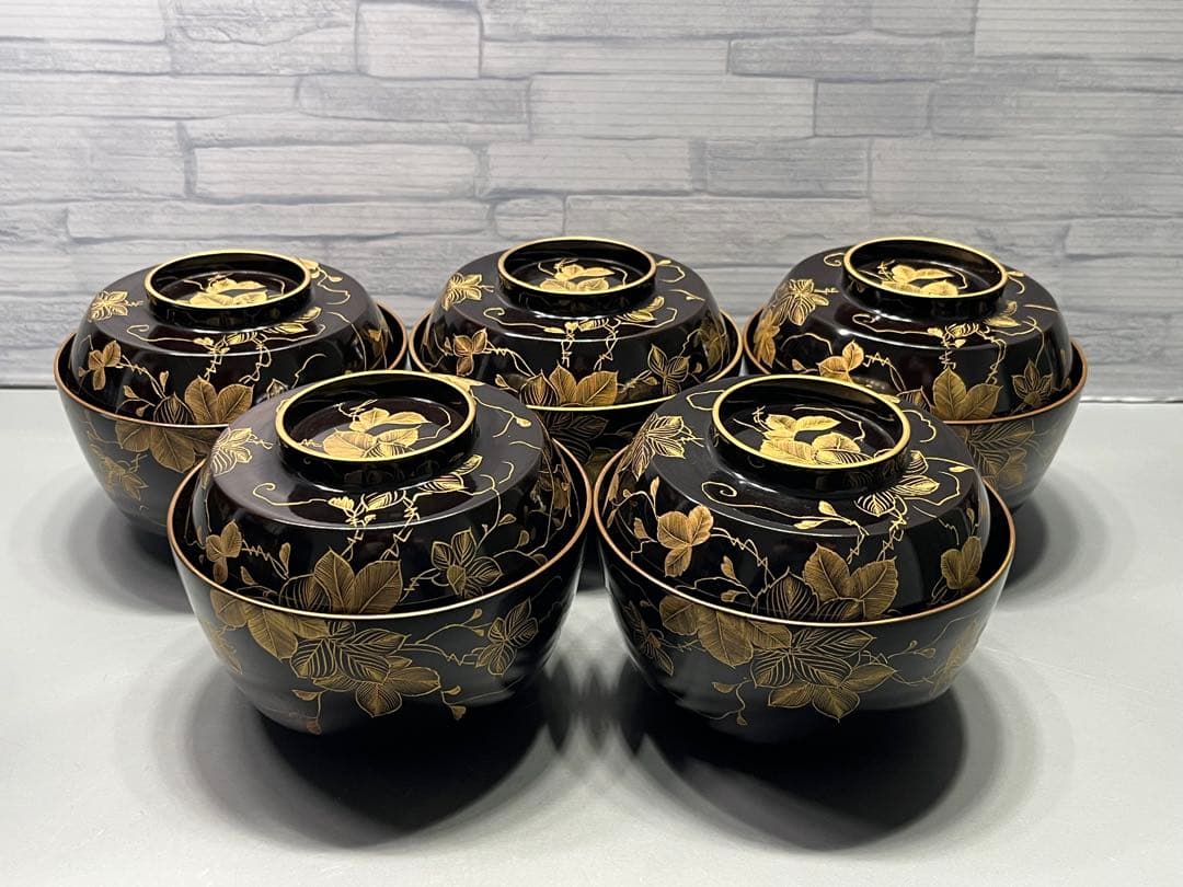 極上　輪島塗　沈金蒔絵　大きめ　吸物椀　煮椀　五客　木製　五客はラストです。 Amazon.co.jp: 高級美術漆器 輪島塗 赤漆輪島蒔絵菊漆椀 吸物椀 十客