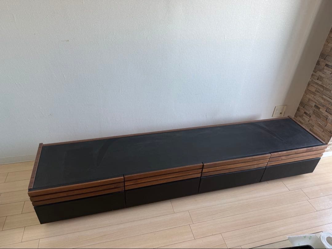 黒い木製テレビ台 引き出し付き テレビ台 幅150cm おしゃれ 完成品 木製 無垢 タイル調 引出し