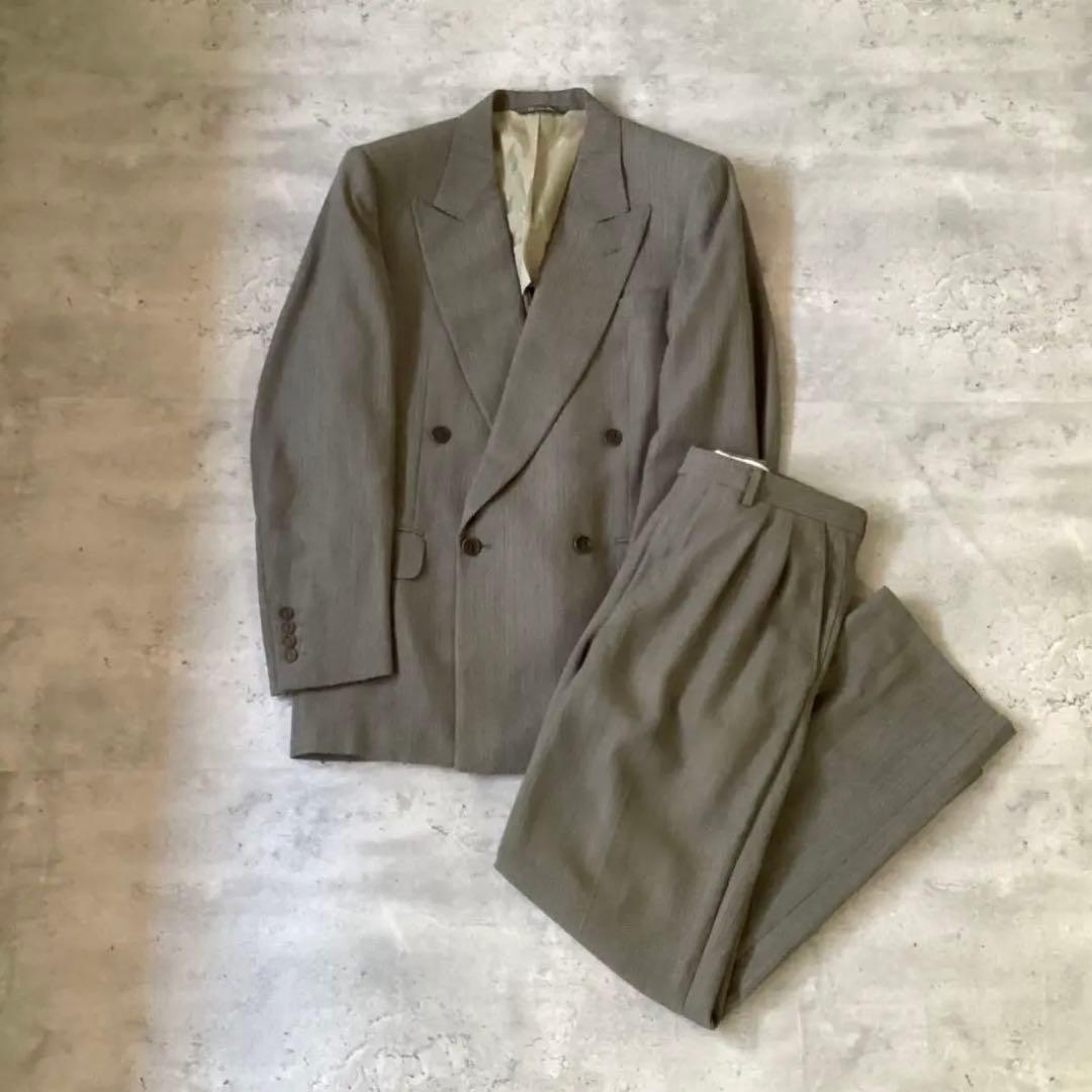 Christian Dior スーツセットアップ　ツイード　グレージュ　背抜き Christian Dior】クリスチャンディオール ダブルウールセットアップ