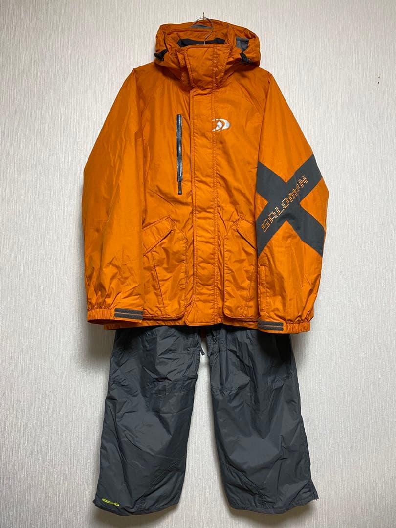 00s SALOMON　旧ロゴ　スキーウェア　セットアップ　M オレンジ　グレー SALOMONサロモン】ナイロンスキージャケット オレンジ 旧ロゴ M～L