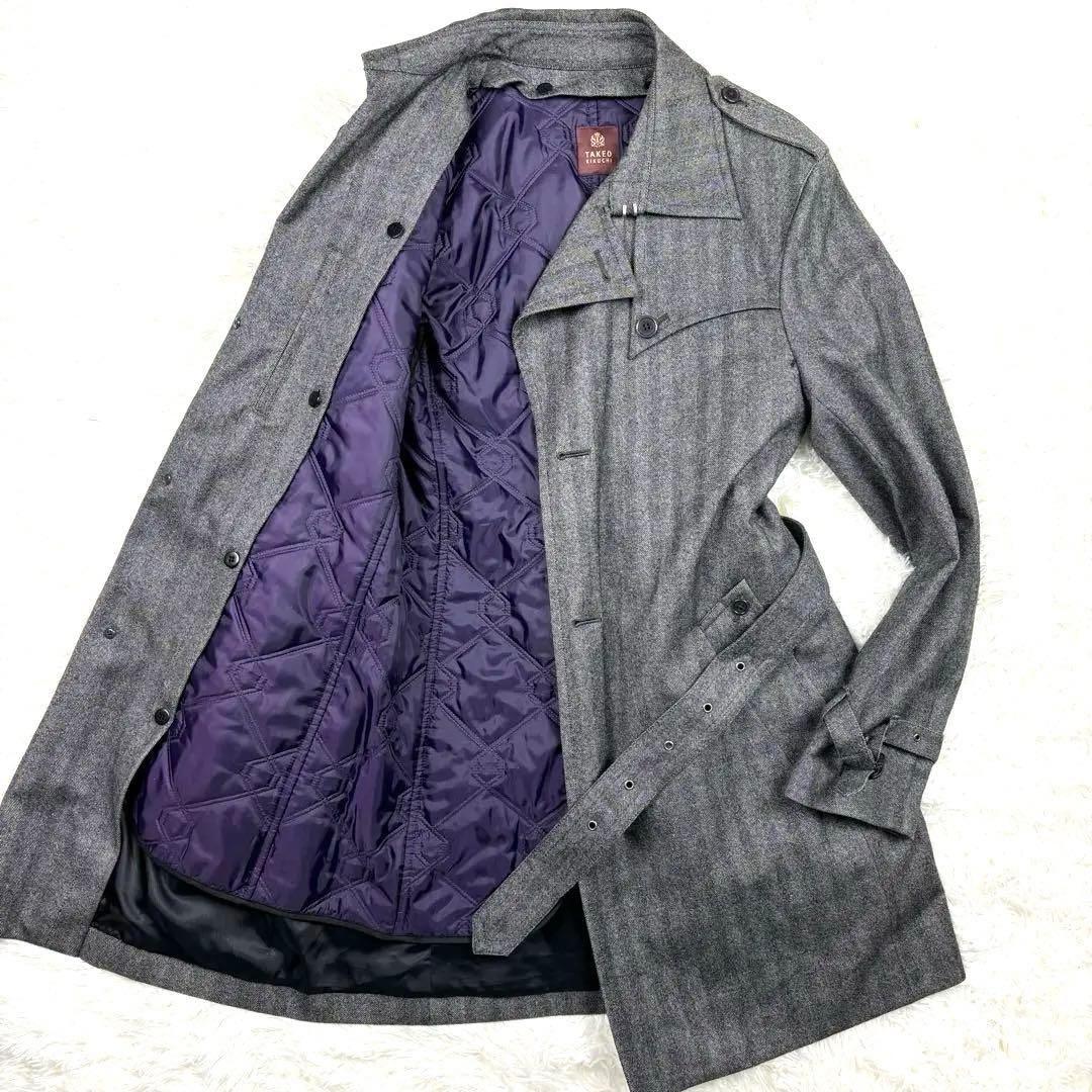 美品　タケオキクチ ライナー　ヘリンボーン トレンチコート 2way カシミヤ
