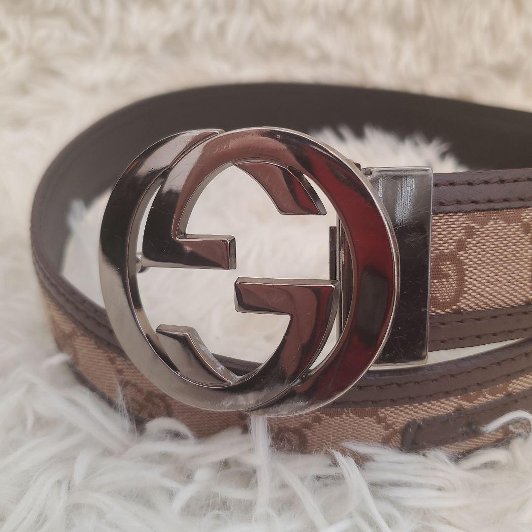 ⭐美品⭐Gucci インターロッキングG キャンバス×レザー ベルト メンズ インターロッキングG バックル付き リバーシブル レザー ベルト