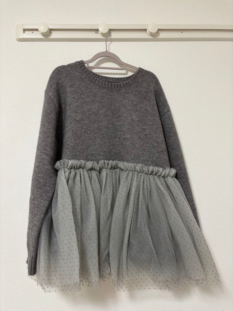 fitmore ドットチュールドッキングペプラムニット グレー - メルカリ