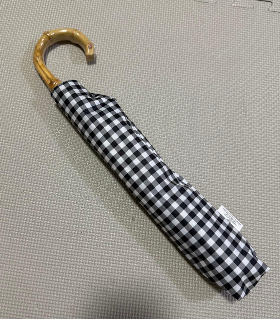 東原亜希さん FORME 晴雨兼用折り畳み日傘 ギンガムチェック ブラック 10.jpg